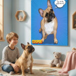 Custom comic-style French Bulldog portrait canvas in kids room