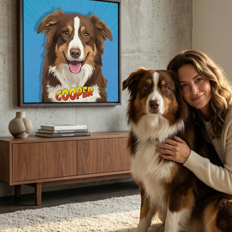 Comic Style 5.1 Custom comic-style Australian Shepherd portrait with owner