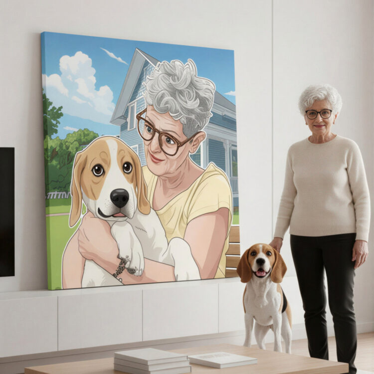 Comic Style 6.2 Custom comic-style Beagle portrait canvas with owner