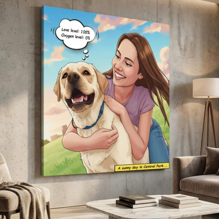Comic style 2.2 Custom comic-style dog portrait canvas with owner