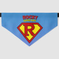Custom dog bandana with pet name in superhero style