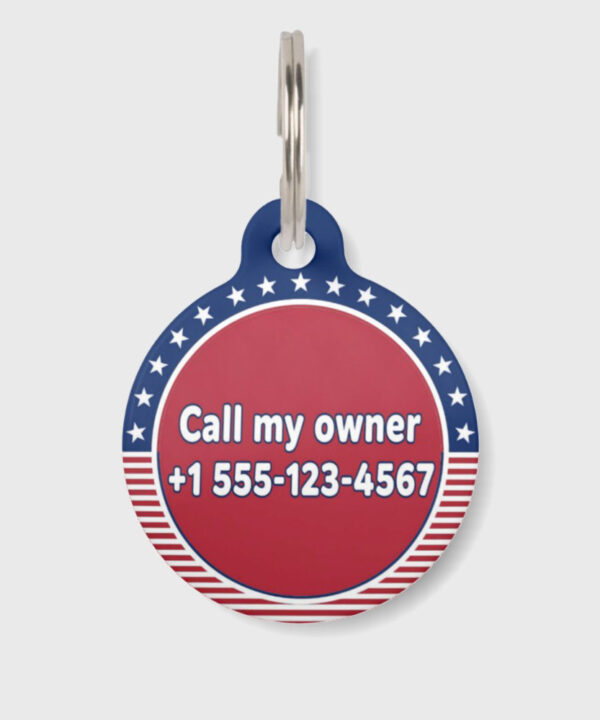 Custom pet tag with dog name and phone number for lost pet safety