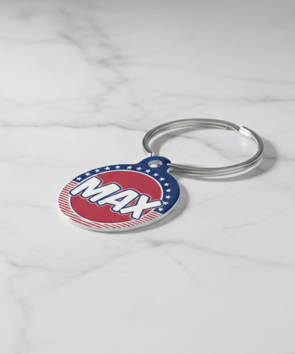 Custom pet tag with dog name and phone number for lost pet safety