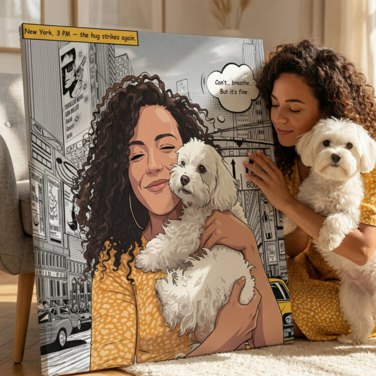 Comic City Style 2.1 Comic city-style custom dog portrait on canvas