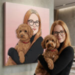 Custom comic-style poodle portrait canvas with owner